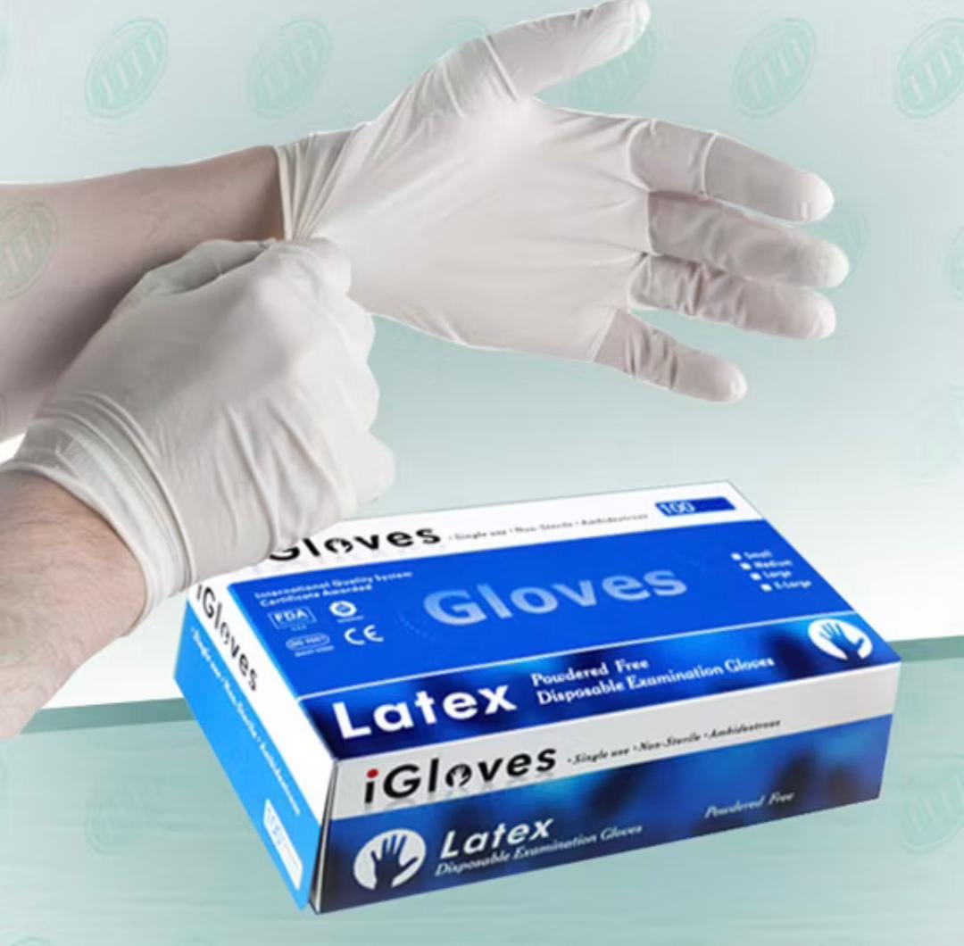 Gants nitrile et latex noire, blanc et Bleu