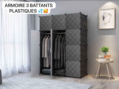 ARMOIRE 3 BATTANTS EN PLASTIQUE – DESIGN MODERNE ET PRATIQUE 🧥