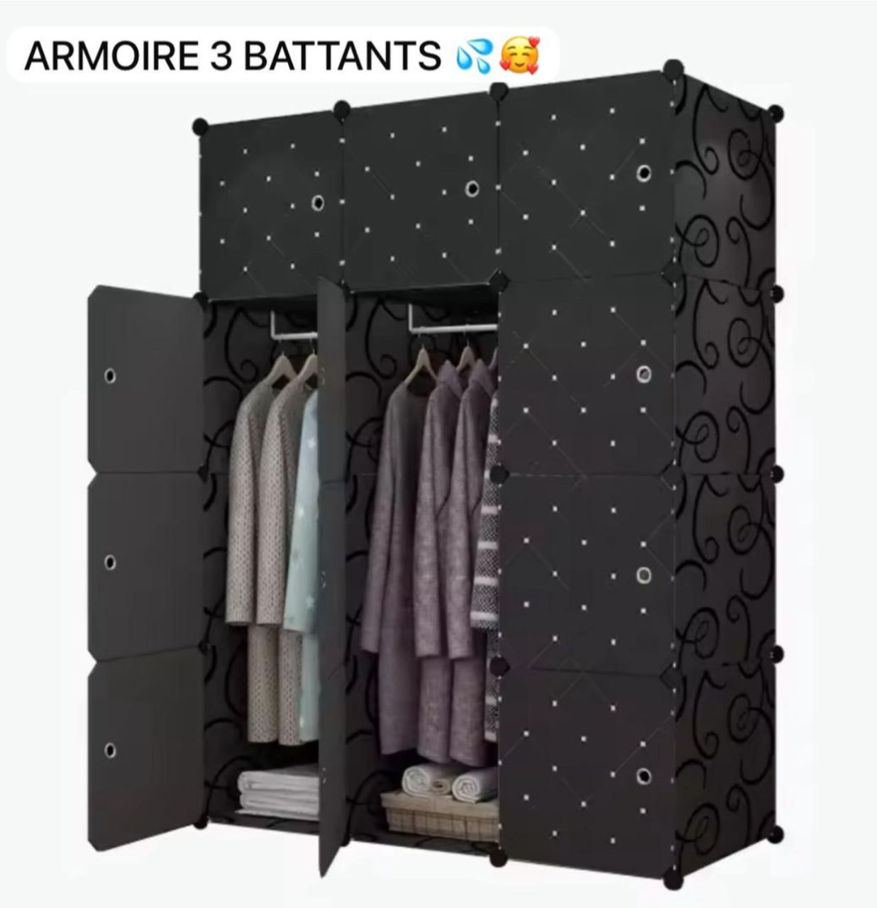 ARMOIRE 3 BATTANTS EN PLASTIQUE – DESIGN MODERNE ET PRATIQUE 🧥