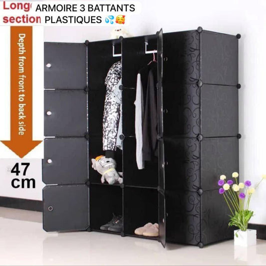 ARMOIRE 3 BATTANTS EN PLASTIQUE – DESIGN MODERNE ET PRATIQUE 🧥