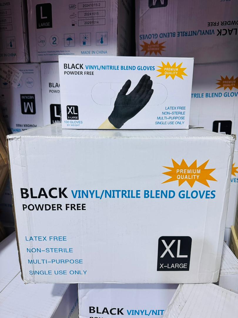 GANTS NOIRS EN VINYLE/NITRILE – SANS POUDRE